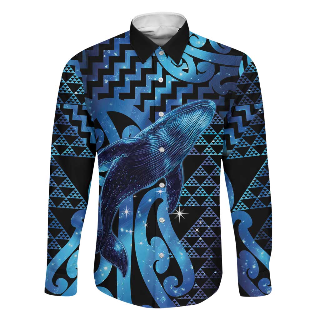 Humpback Whale Matariki New Zealand Family Matching Mermaid Dress and Hawaiian Shirt NZ Maori Paikea Poutama Luxury Blue LT14 Dad's Shirt - Long Sleeve Blue - Polynesian Pride
