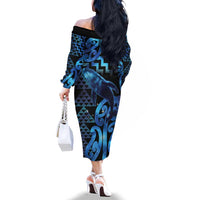 Humpback Whale Matariki New Zealand Family Matching Off The Shoulder Long Sleeve Dress and Hawaiian Shirt NZ Maori Paikea Poutama Luxury Blue LT14 - Polynesian Pride