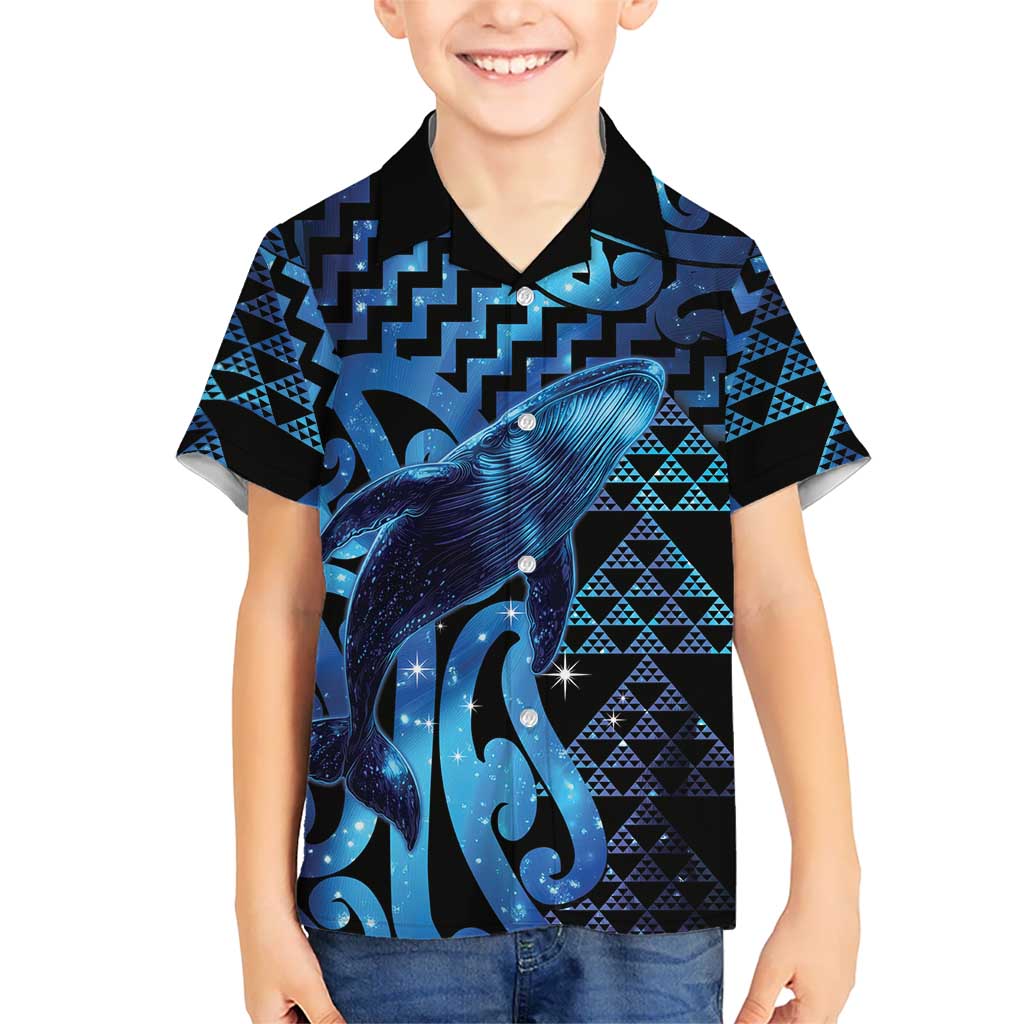 Humpback Whale Matariki New Zealand Family Matching Off The Shoulder Long Sleeve Dress and Hawaiian Shirt NZ Maori Paikea Poutama Luxury Blue LT14 Son's Shirt Blue - Polynesian Pride