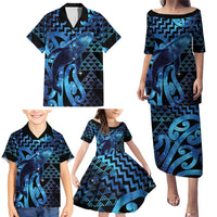 Humpback Whale Matariki New Zealand Family Matching Puletasi and Hawaiian Shirt NZ Maori Paikea Poutama Luxury Blue