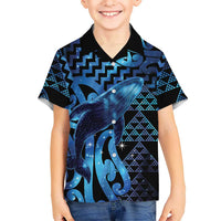 Humpback Whale Matariki New Zealand Family Matching Puletasi and Hawaiian Shirt NZ Maori Paikea Poutama Luxury Blue