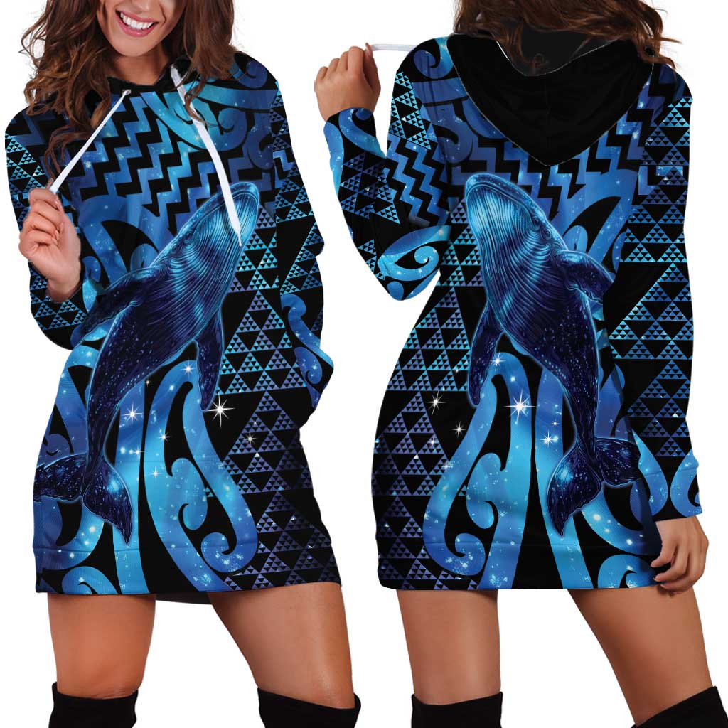 Humpback Whale Matariki New Zealand Hoodie Dress NZ Maori Paikea Poutama Luxury Blue LT14 - Polynesian Pride
