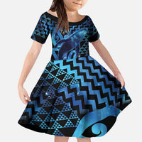 Humpback Whale Matariki New Zealand Kid Short Sleeve Dress NZ Maori Paikea Poutama Luxury Blue LT14 KID Blue - Polynesian Pride