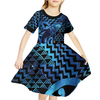 Humpback Whale Matariki New Zealand Kid Short Sleeve Dress NZ Maori Paikea Poutama Luxury Blue LT14 - Polynesian Pride