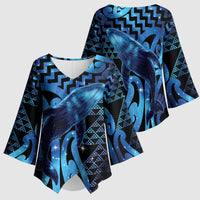 Humpback Whale Matariki New Zealand Kimono Sleeve Blouse NZ Maori Paikea Poutama Luxury Blue
