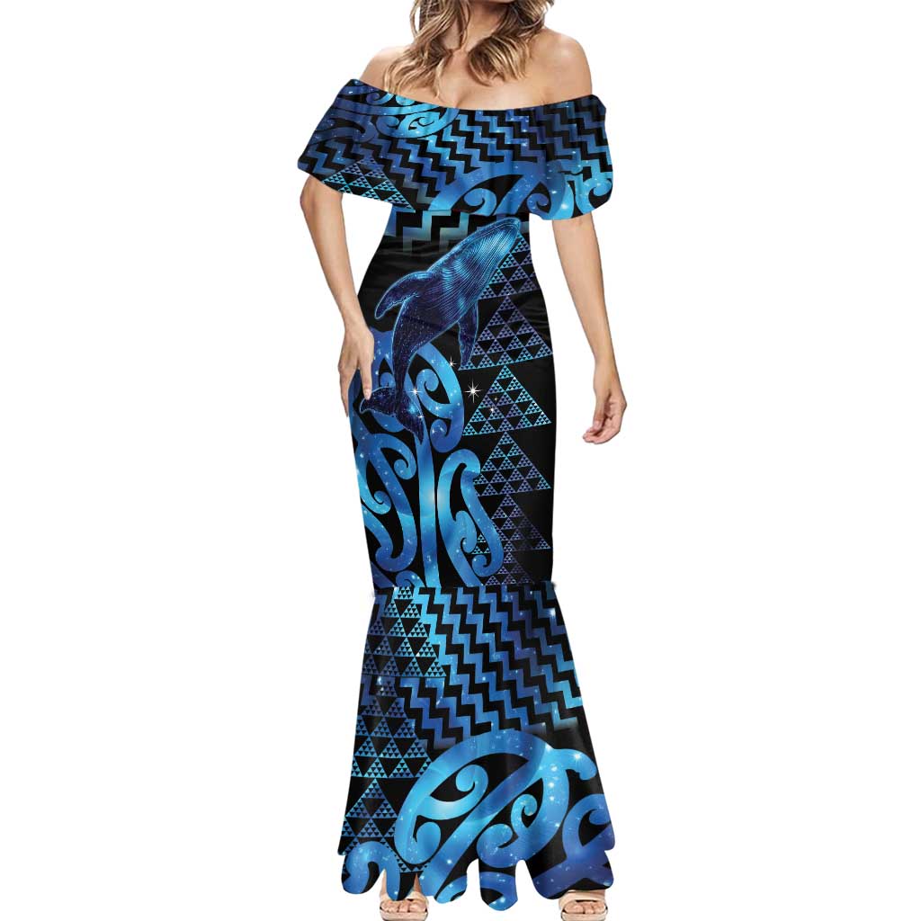 Humpback Whale Matariki New Zealand Mermaid Dress NZ Maori Paikea Poutama Luxury Blue LT14 - Polynesian Pride