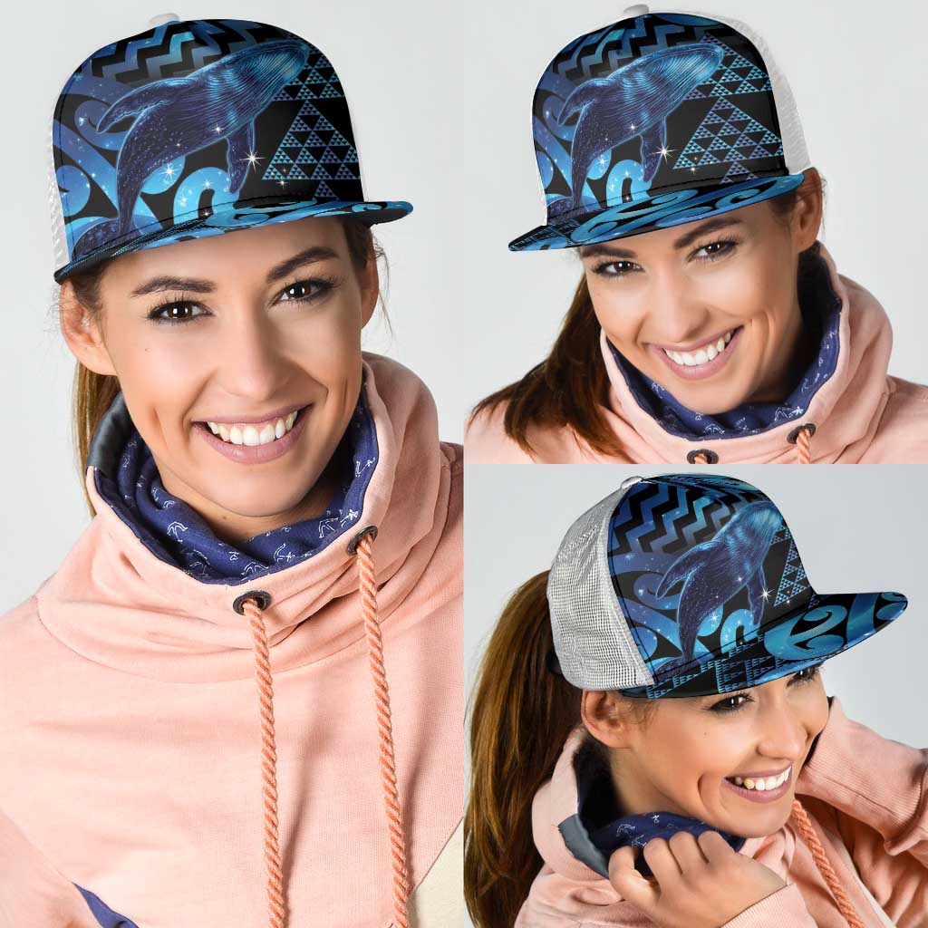 Humpback Whale Matariki New Zealand Mesh Trucker Cap NZ Maori Paikea Poutama Luxury Blue LT14 - Polynesian Pride