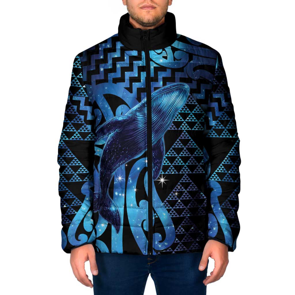 Humpback Whale Matariki New Zealand Padded Jacket NZ Maori Paikea Poutama Luxury Blue
