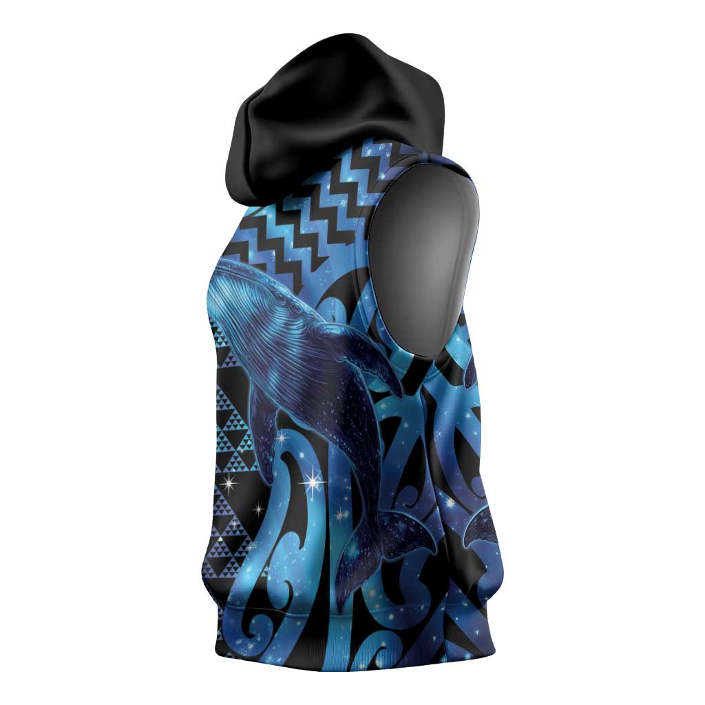 Humpback Whale Matariki New Zealand Sleeveless Hoodie NZ Maori Paikea Poutama Luxury Blue LT14 - Polynesian Pride