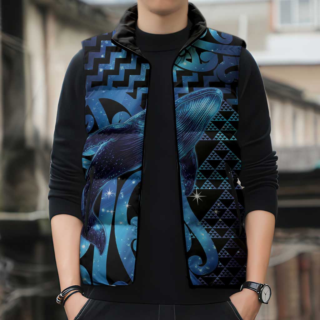 Humpback Whale Matariki New Zealand Sleeveless Puffer Jacket NZ Maori Paikea Poutama Luxury Blue