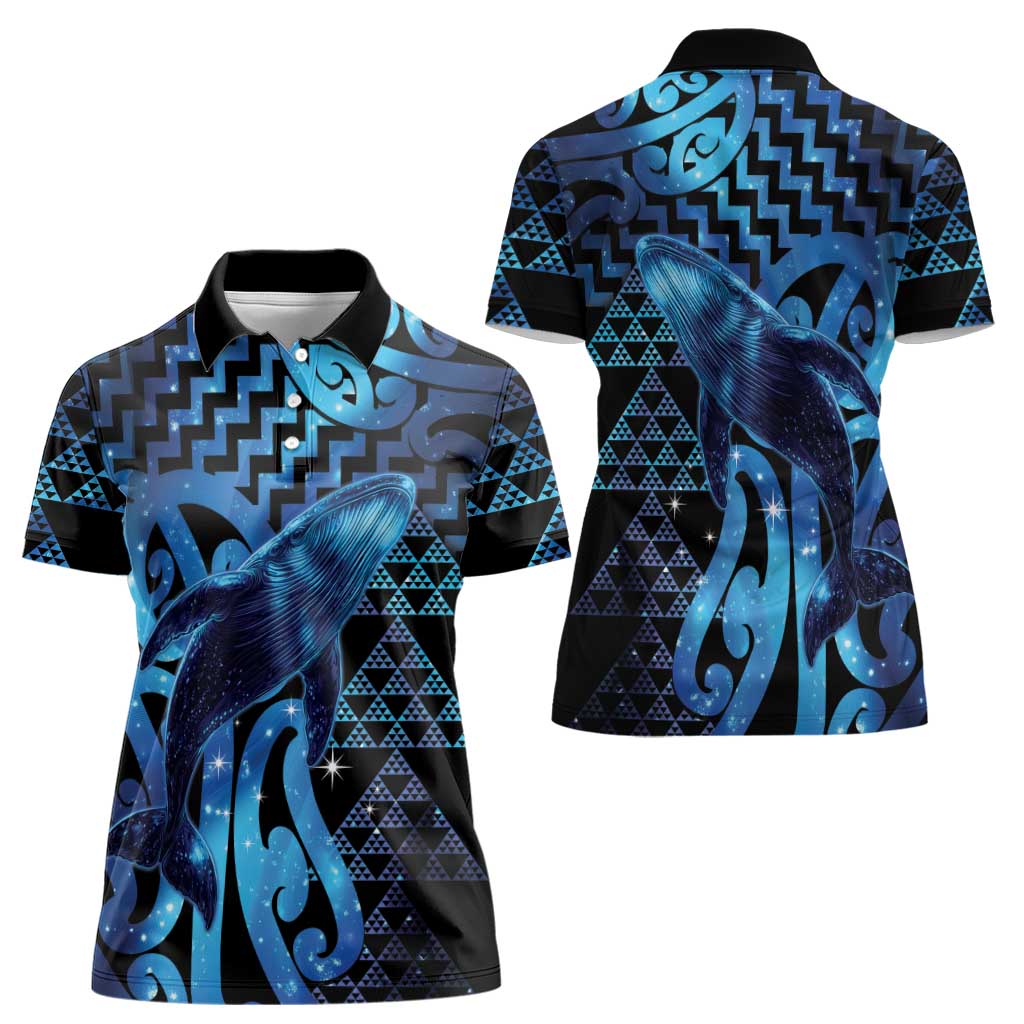 Humpback Whale Matariki New Zealand Women Polo Shirt NZ Maori Paikea Poutama Luxury Blue LT14 - Polynesian Pride