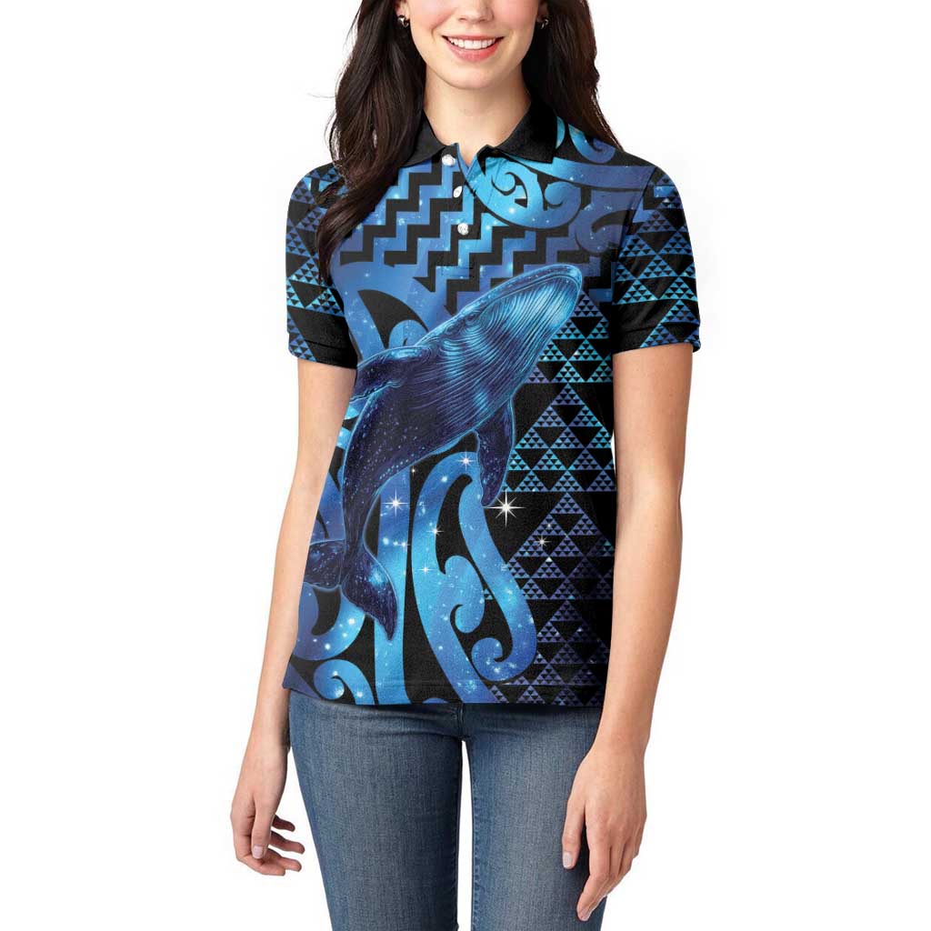 Humpback Whale Matariki New Zealand Women Polo Shirt NZ Maori Paikea Poutama Luxury Blue LT14 - Polynesian Pride