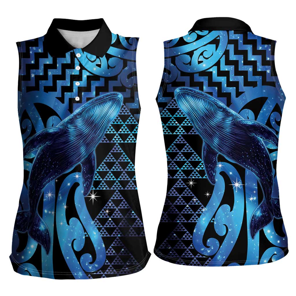 Humpback Whale Matariki New Zealand Women Sleeveless Polo Shirt NZ Maori Paikea Poutama Luxury Blue LT14 - Polynesian Pride
