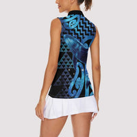 Humpback Whale Matariki New Zealand Women Sleeveless Polo Shirt NZ Maori Paikea Poutama Luxury Blue LT14 - Polynesian Pride