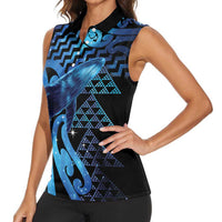Humpback Whale Matariki New Zealand Women Sleeveless Polo Shirt NZ Maori Paikea Poutama Luxury Blue LT14 - Polynesian Pride