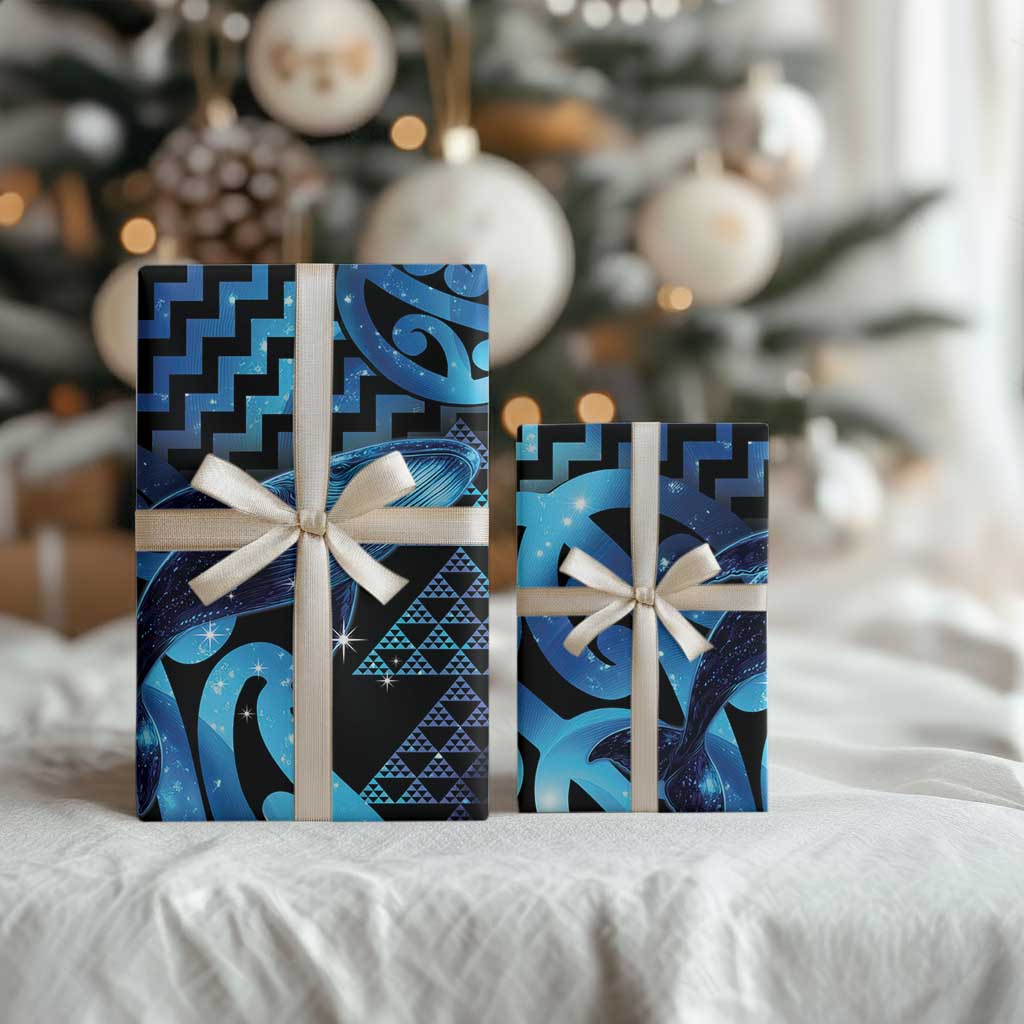 Humpback Whale Matariki New Zealand Wrapping Paper NZ Maori Paikea Poutama Luxury Blue