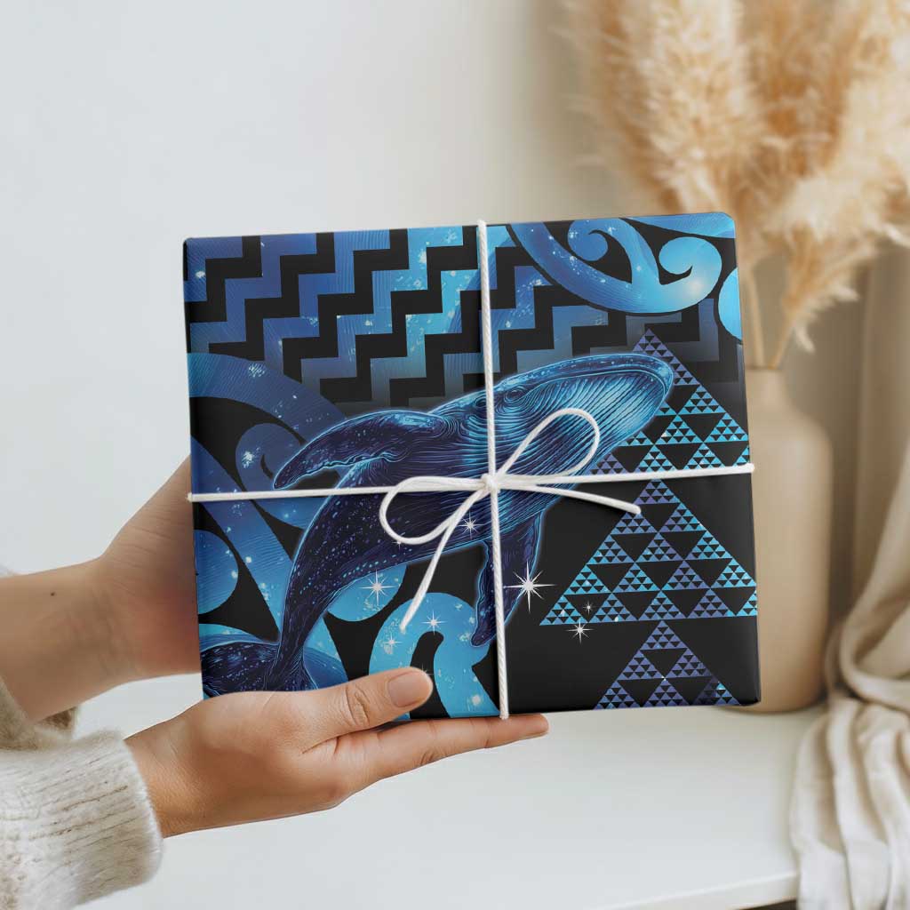 Humpback Whale Matariki New Zealand Wrapping Paper NZ Maori Paikea Poutama Luxury Blue