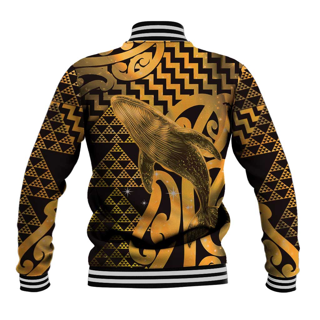 Humpback Whale Matariki New Zealand Baseball Jacket NZ Maori Paikea Poutama Luxury Gold