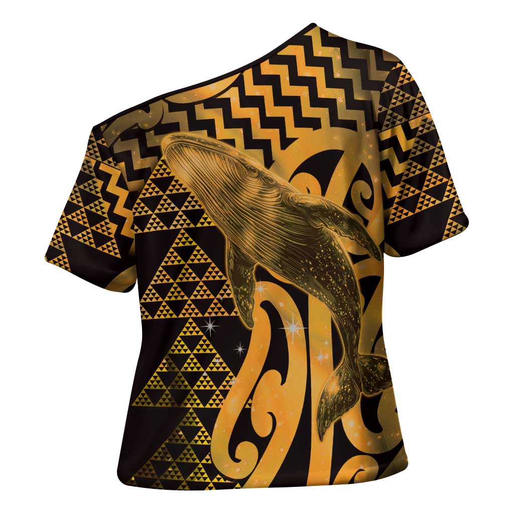 Humpback Whale Matariki New Zealand Cross Shoulder Shirt NZ Maori Paikea Poutama Luxury Gold LT14 - Polynesian Pride