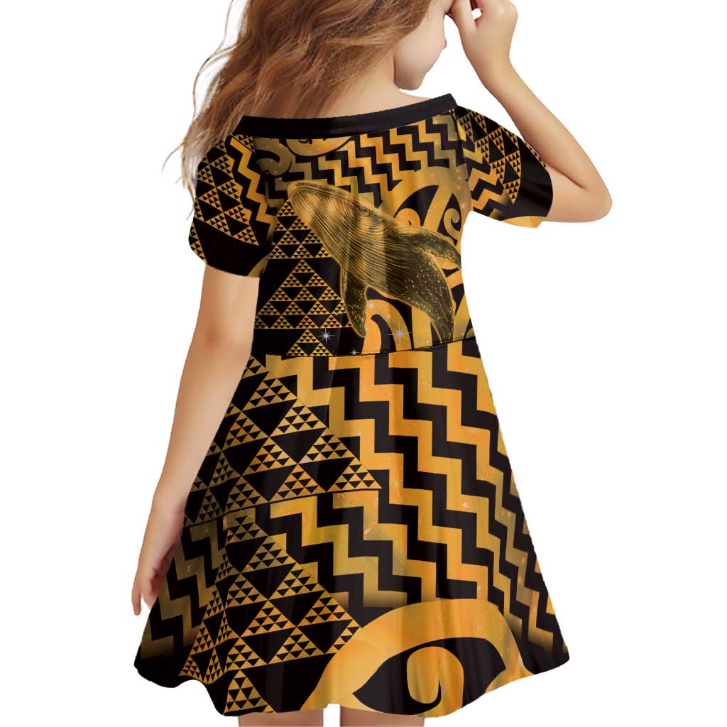 Humpback Whale Matariki New Zealand Family Matching Long Sleeve Bodycon Dress and Hawaiian Shirt NZ Maori Paikea Poutama Luxury Gold LT14 - Polynesian Pride