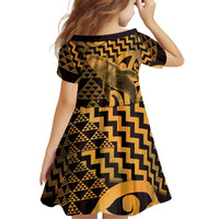 Humpback Whale Matariki New Zealand Family Matching Off Shoulder Short Dress and Hawaiian Shirt NZ Maori Paikea Poutama Luxury Gold LT14 - Polynesian Pride
