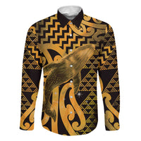 Humpback Whale Matariki New Zealand Family Matching Summer Maxi Dress and Hawaiian Shirt NZ Maori Paikea Poutama Luxury Gold LT14 Dad's Shirt - Long Sleeve Gold - Polynesian Pride