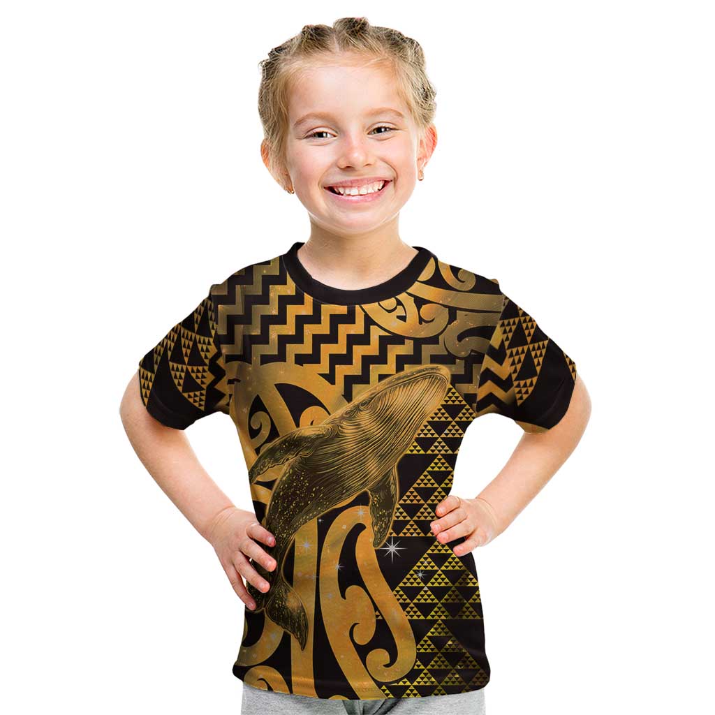 Humpback Whale Matariki New Zealand Kid T Shirt NZ Maori Paikea Poutama Luxury Gold LT14 Gold - Polynesian Pride