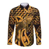 Humpback Whale Matariki New Zealand Long Sleeve Button Shirt NZ Maori Paikea Poutama Luxury Gold