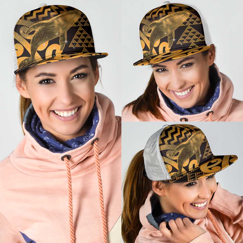 Humpback Whale Matariki New Zealand Mesh Trucker Cap NZ Maori Paikea Poutama Luxury Gold LT14 - Polynesian Pride