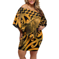 Humpback Whale Matariki New Zealand Off Shoulder Short Dress NZ Maori Paikea Poutama Luxury Gold LT14 Women Gold - Polynesian Pride