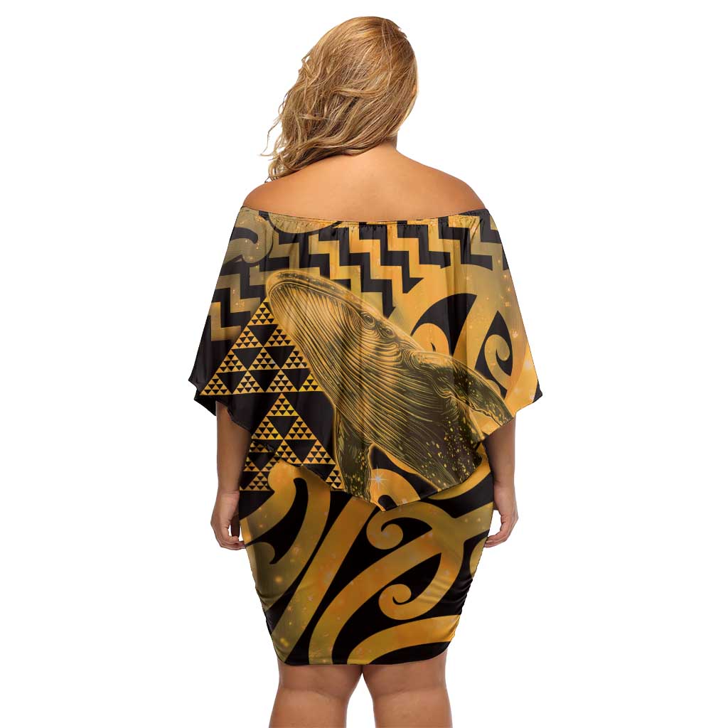 Humpback Whale Matariki New Zealand Off Shoulder Short Dress NZ Maori Paikea Poutama Luxury Gold LT14 - Polynesian Pride