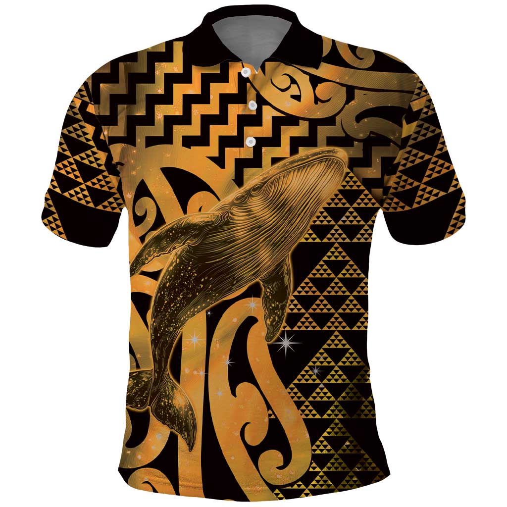 Humpback Whale Matariki New Zealand Polo Shirt NZ Maori Paikea Poutama Luxury Gold LT14 Gold - Polynesian Pride
