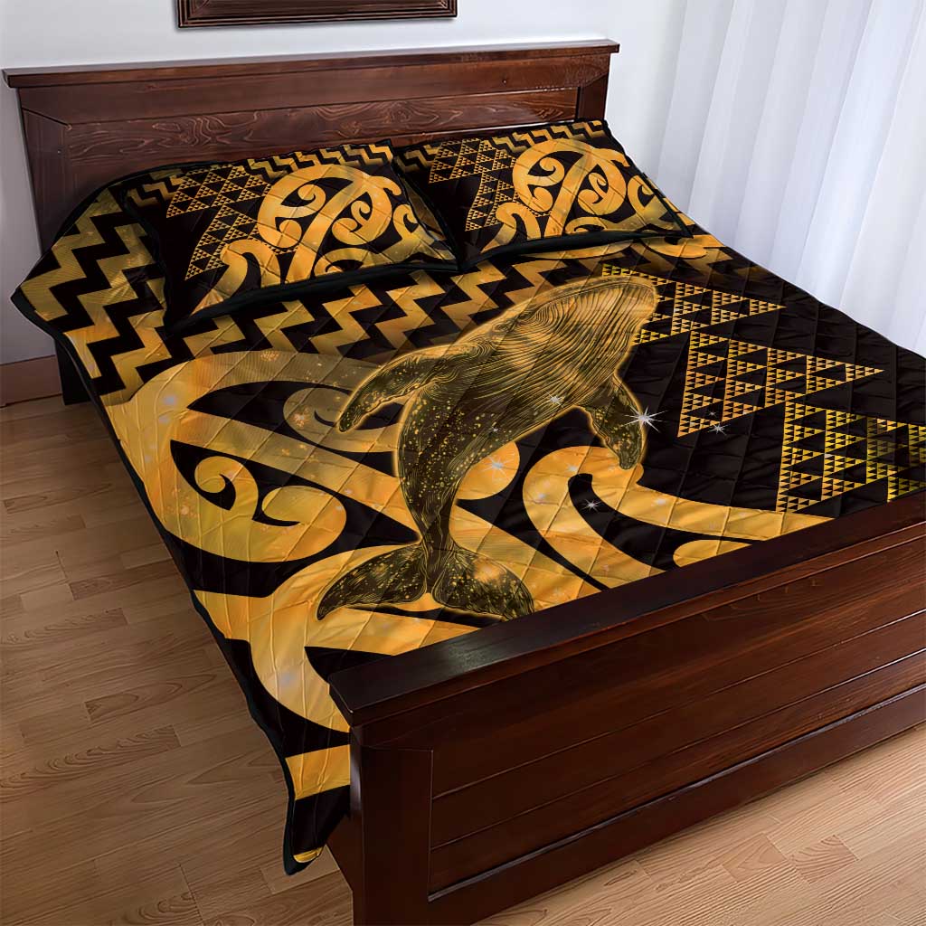 Humpback Whale Matariki New Zealand Quilt Bed Set NZ Maori Paikea Poutama Luxury Gold