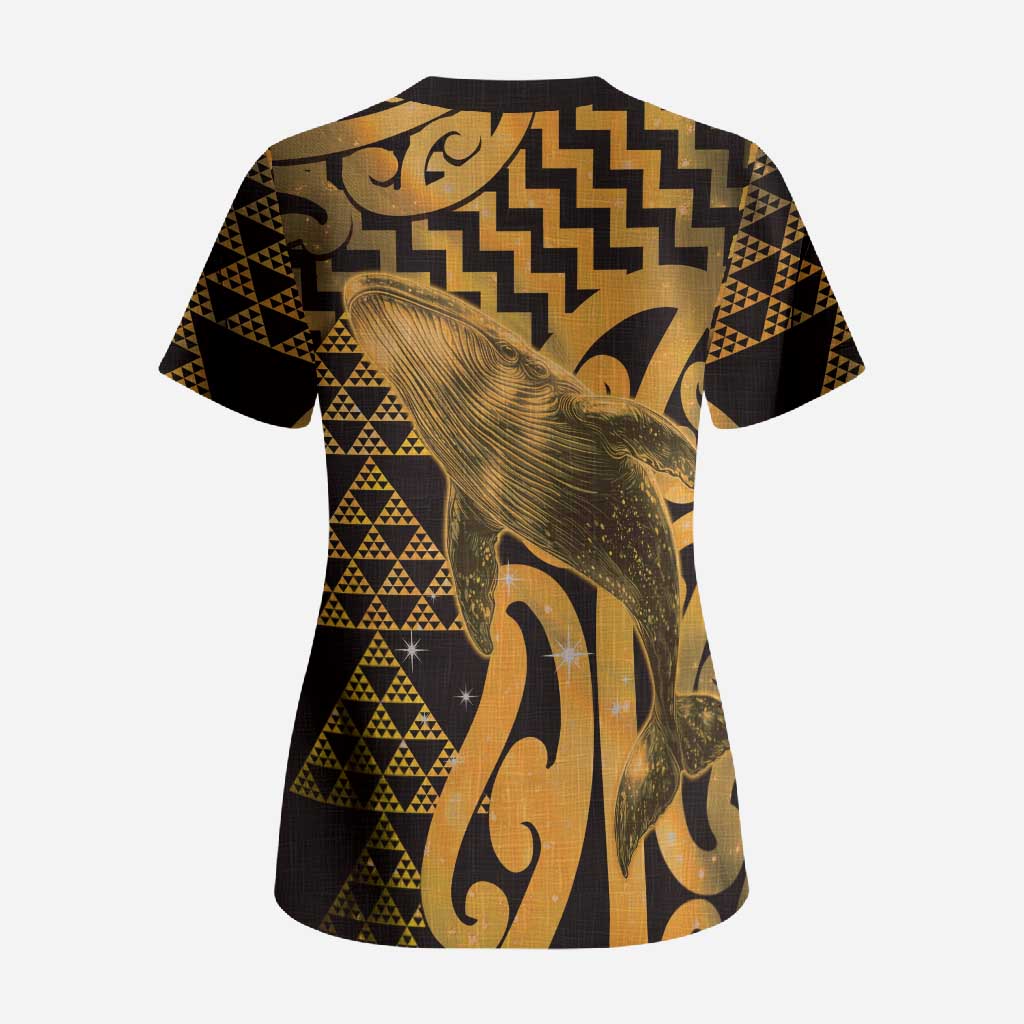 Humpback Whale Matariki New Zealand Scrub Top NZ Maori Paikea Poutama Luxury Gold