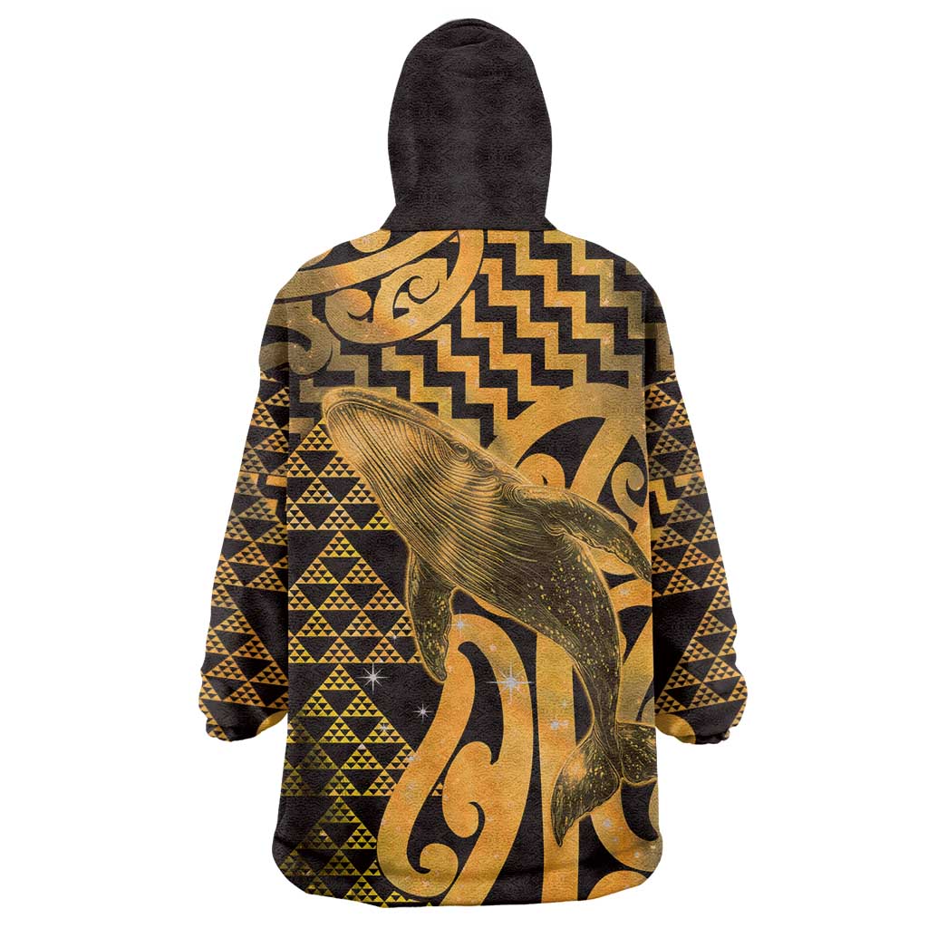 Humpback Whale Matariki New Zealand Wearable Blanket Hoodie NZ Maori Paikea Poutama Luxury Gold LT14 - Polynesian Pride