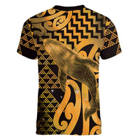 Humpback Whale Matariki New Zealand Women V-Neck T-Shirt NZ Maori Paikea Poutama Luxury Gold LT14 - Polynesian Pride