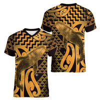 Humpback Whale Matariki New Zealand Women V-Neck T-Shirt NZ Maori Paikea Poutama Luxury Gold LT14 - Polynesian Pride