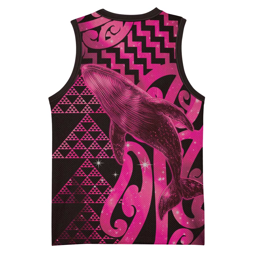 Humpback Whale Matariki New Zealand Basketball Jersey NZ Maori Paikea Poutama Luxury Pink LT14 - Polynesian Pride
