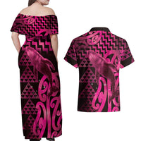Humpback Whale Matariki New Zealand Couples Matching Off Shoulder Maxi Dress and Hawaiian Shirt NZ Maori Paikea Poutama Luxury Pink LT14 - Polynesian Pride