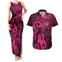 Humpback Whale Matariki New Zealand Couples Matching Tank Maxi Dress and Hawaiian Shirt NZ Maori Paikea Poutama Luxury Pink LT14 Pink - Polynesian Pride