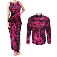 Humpback Whale Matariki New Zealand Couples Matching Tank Maxi Dress and Long Sleeve Button Shirt NZ Maori Paikea Poutama Luxury Pink LT14 Pink - Polynesian Pride
