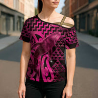 Humpback Whale Matariki New Zealand Cross Shoulder Shirt NZ Maori Paikea Poutama Luxury Pink