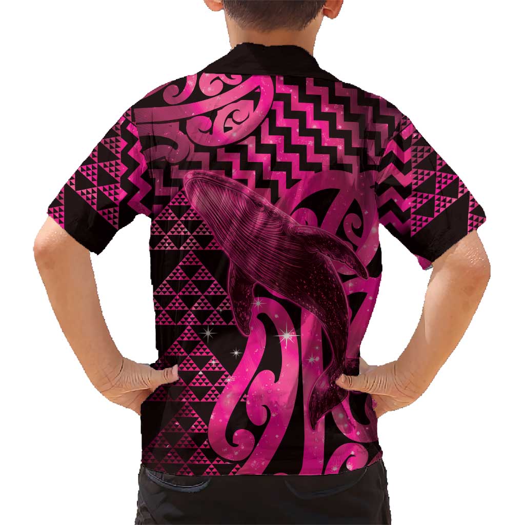 Humpback Whale Matariki New Zealand Family Matching Off Shoulder Maxi Dress and Hawaiian Shirt NZ Maori Paikea Poutama Luxury Pink LT14 - Polynesian Pride