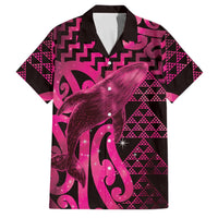 Humpback Whale Matariki New Zealand Family Matching Off Shoulder Short Dress and Hawaiian Shirt NZ Maori Paikea Poutama Luxury Pink LT14 Dad's Shirt - Short Sleeve Pink - Polynesian Pride