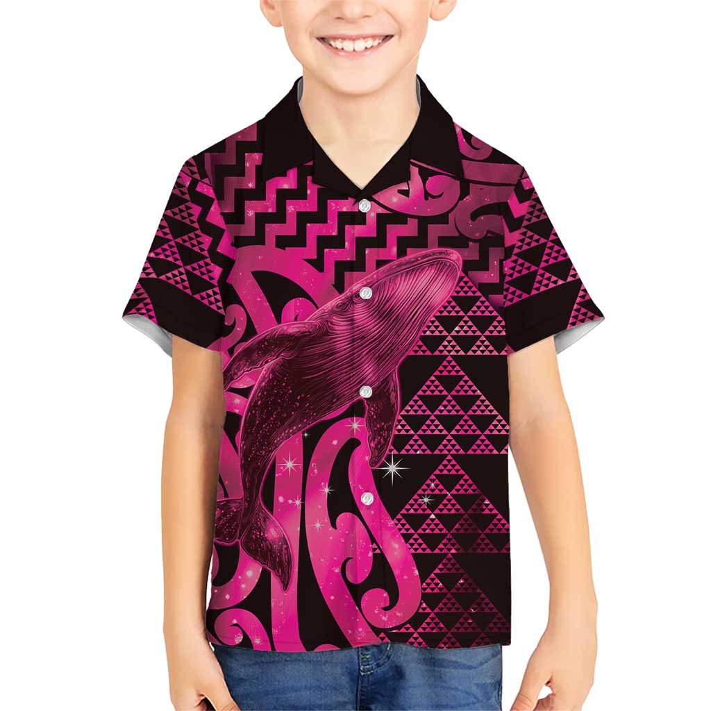 Humpback Whale Matariki New Zealand Family Matching Puletasi and Hawaiian Shirt NZ Maori Paikea Poutama Luxury Pink LT14 Son's Shirt Pink - Polynesian Pride