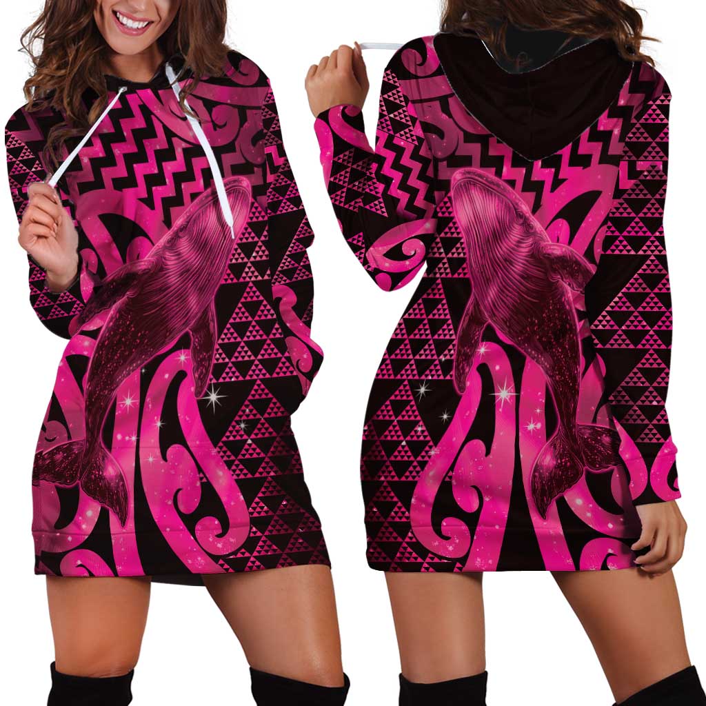 Humpback Whale Matariki New Zealand Hoodie Dress NZ Maori Paikea Poutama Luxury Pink LT14 - Polynesian Pride
