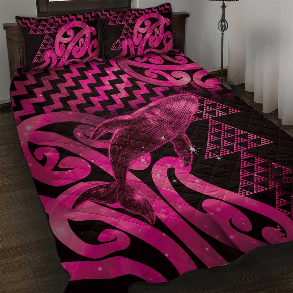Humpback Whale Matariki New Zealand Quilt Bed Set NZ Maori Paikea Poutama Luxury Pink