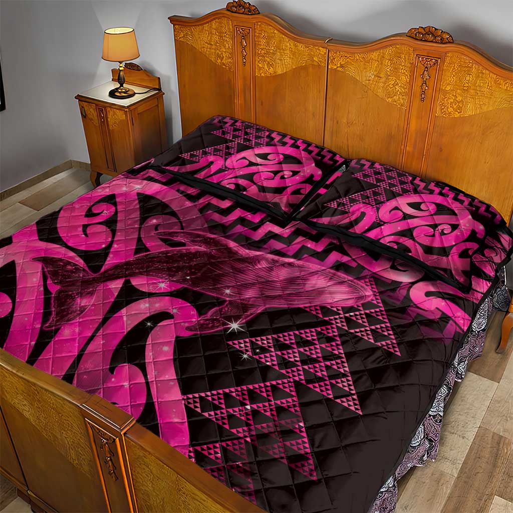 Humpback Whale Matariki New Zealand Quilt Bed Set NZ Maori Paikea Poutama Luxury Pink