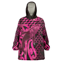 Humpback Whale Matariki New Zealand Wearable Blanket Hoodie NZ Maori Paikea Poutama Luxury Pink LT14 One Size Pink - Polynesian Pride