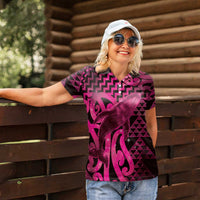Humpback Whale Matariki New Zealand Women Polo Shirt NZ Maori Paikea Poutama Luxury Pink LT14 - Polynesian Pride